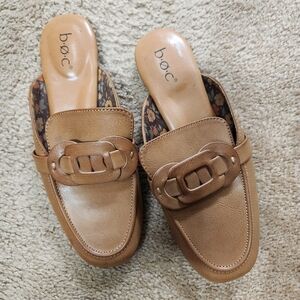 b.o.c. Tan Leather Slip-On Buckle Mules